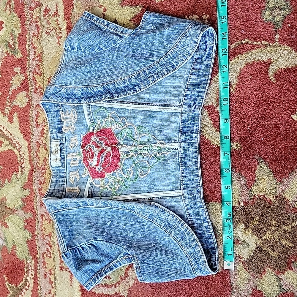 Y2K Rebel Rose Embroidered denim bolero jacket - Picture 9 of 10